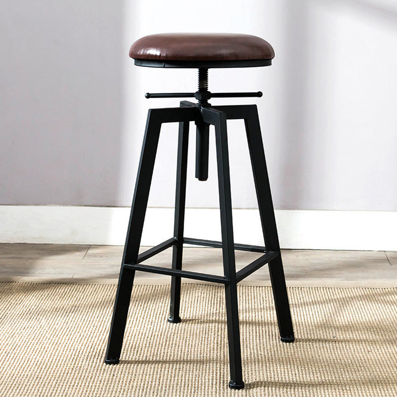 Industrial Metal Barstool Faux Leather Low Back Counter Stool with Iorn 4 Legs