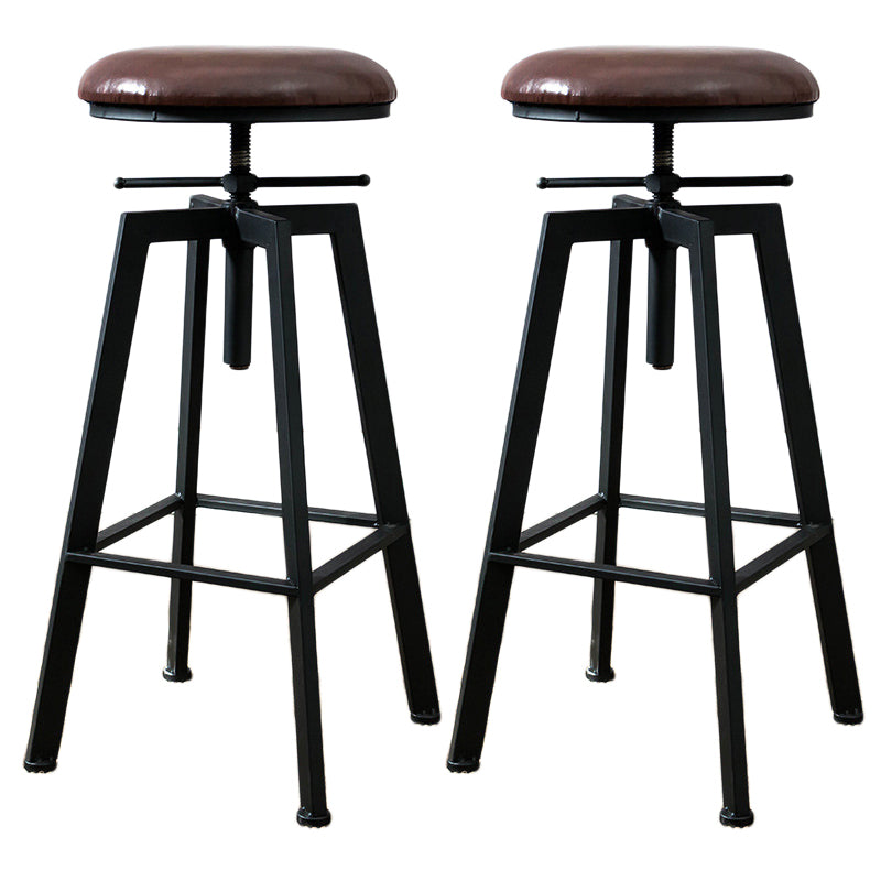 Industrial Metal Barstool Faux Leather Low Back Counter Stool with Iorn 4 Legs