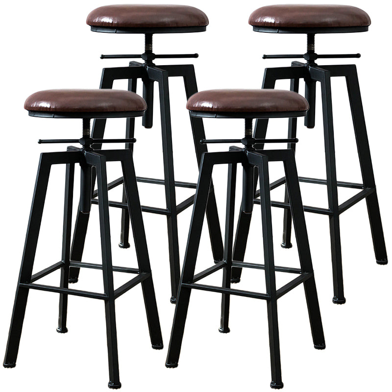 Industrial Metal Barstool Faux Leather Low Back Counter Stool with Iorn 4 Legs