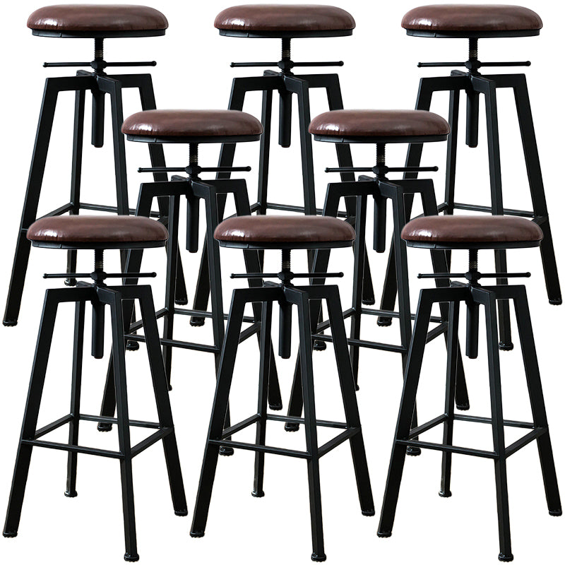 Industrial Metal Barstool Faux Leather Low Back Counter Stool with Iorn 4 Legs