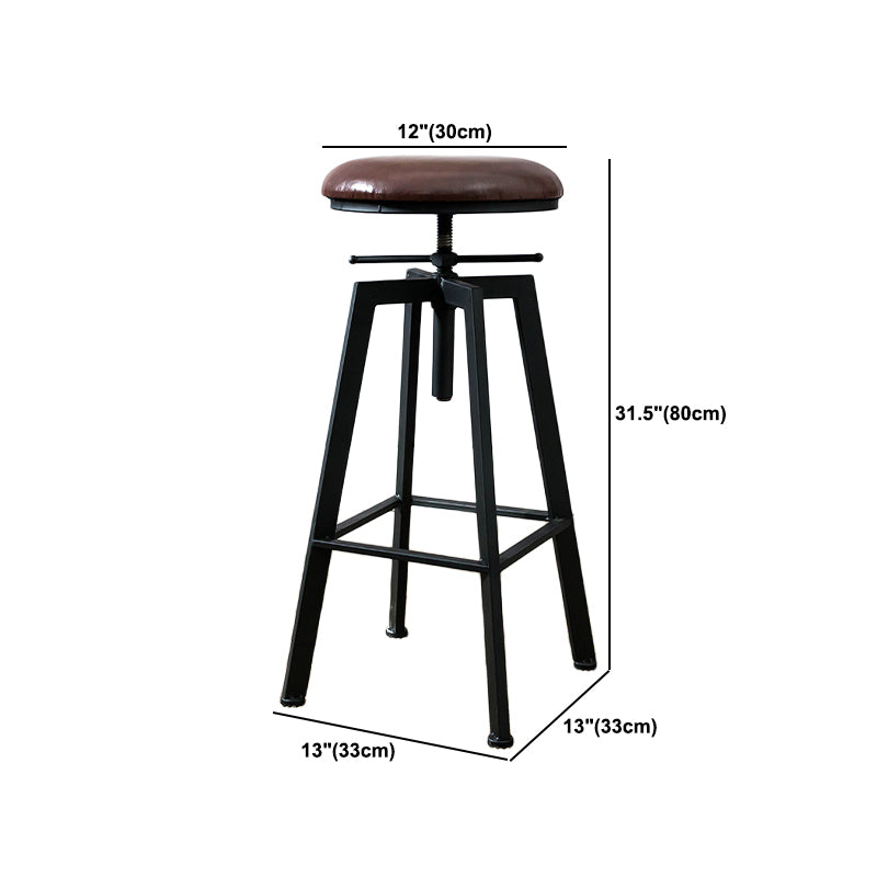 Industrial Metal Barstool Faux Leather Low Back Counter Stool with Iorn 4 Legs