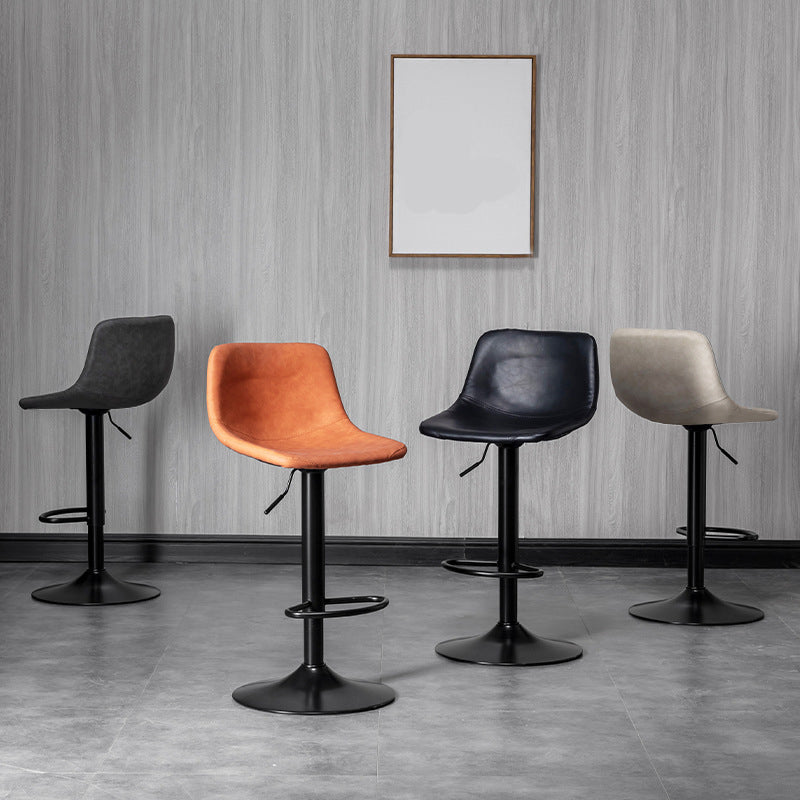 Scandinavian Metal Stool Faux Leather Upholstered Counter Stool in Matte Finish for Indoor