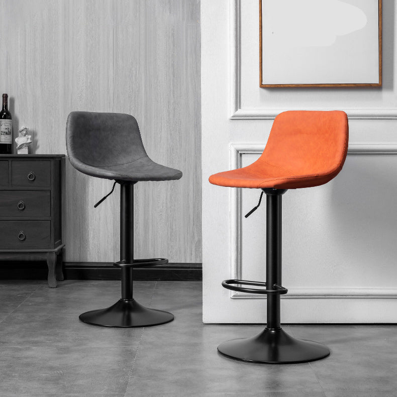 Scandinavian Metal Stool Faux Leather Upholstered Counter Stool in Matte Finish for Indoor