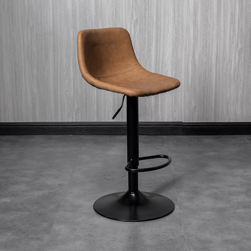Scandinavian Metal Stool Faux Leather Upholstered Counter Stool in Matte Finish for Indoor