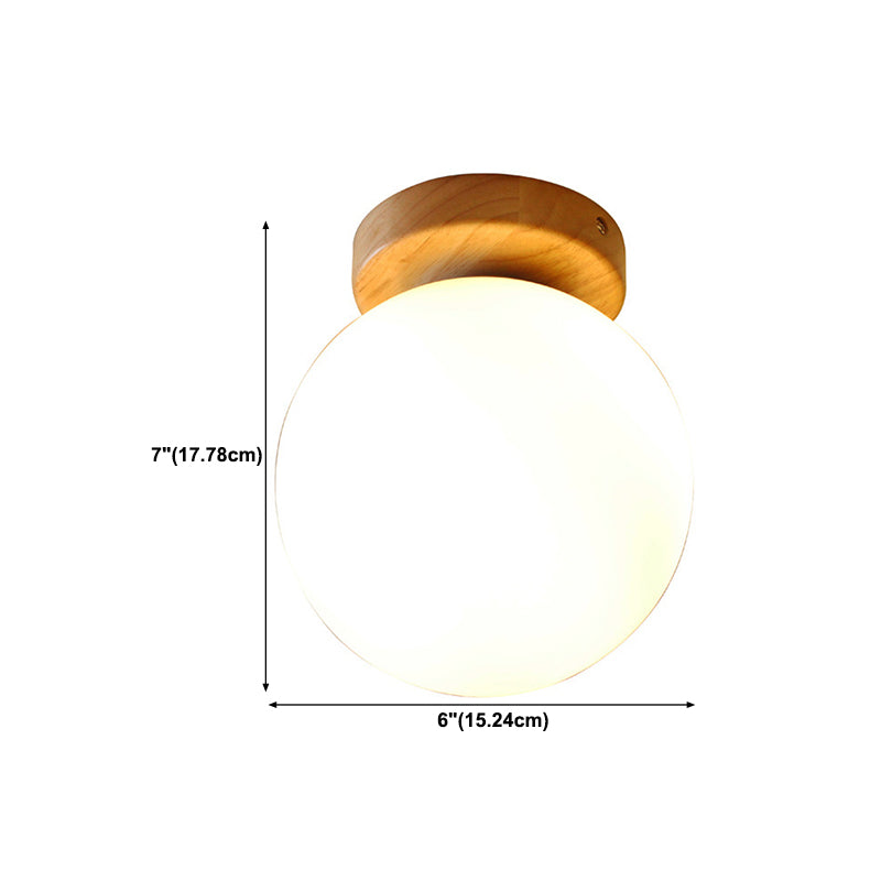 Scandinavian Wooden Ceiling Light Globe Glass Shaded Flush Mount Lighting