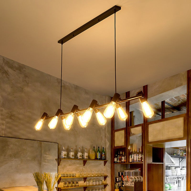 Black Industrial Pendant Light Linear Shape Island Light with Metal Shade for Living Room