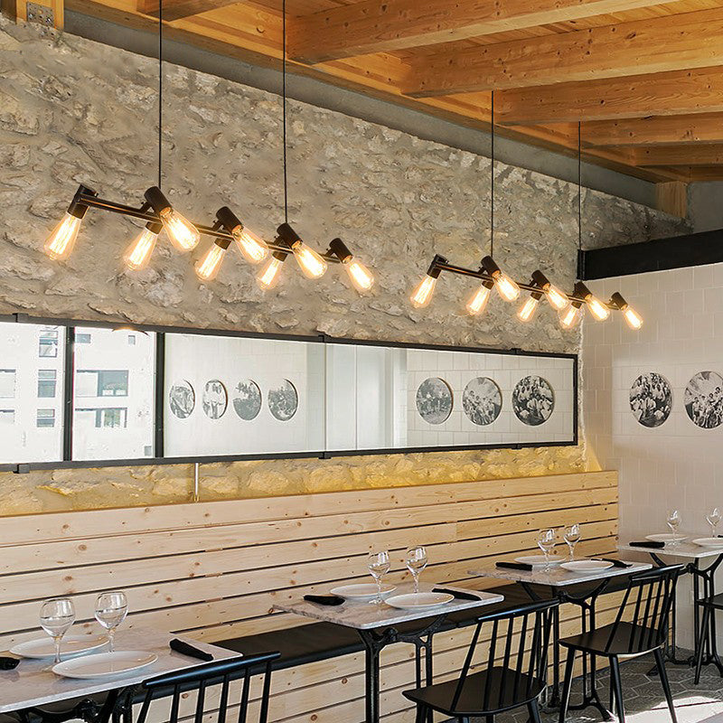 Black Industrial Pendant Light Linear Shape Island Light with Metal Shade for Living Room