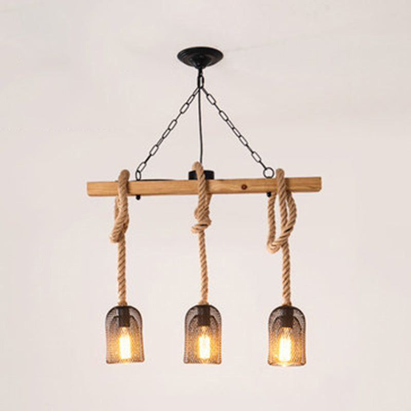 Industrial Wood Pendant Light Linear Shape Island Light with Metal Shade for Bar Counter