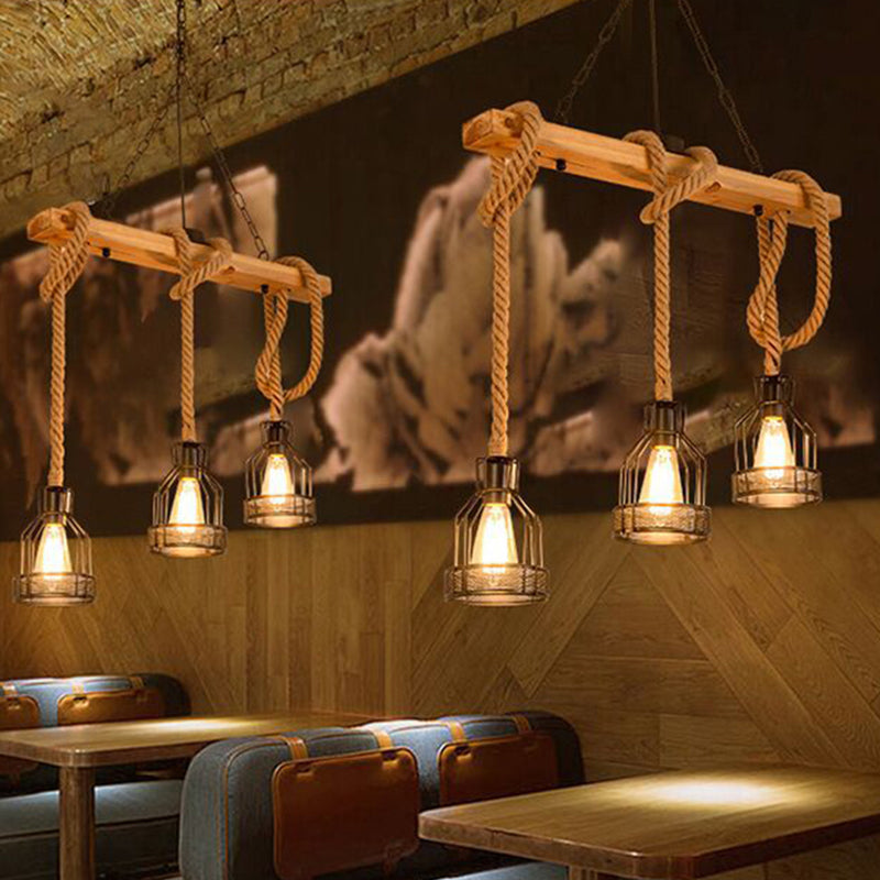 Industrial Wood Pendant Light Linear Shape Island Light with Metal Shade for Bar Counter
