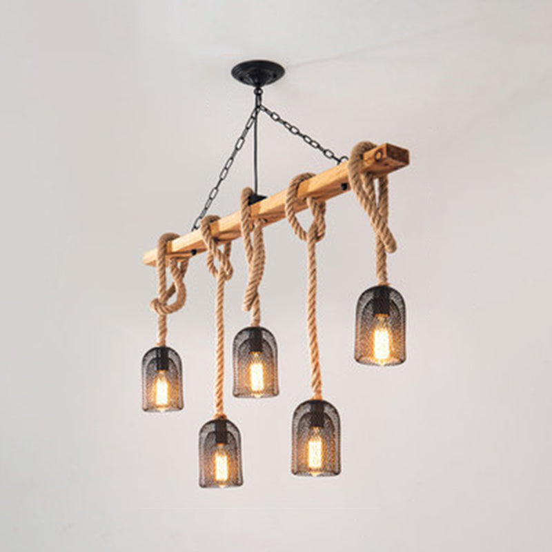 Industrial Wood Pendant Light Linear Shape Island Light with Metal Shade for Bar Counter