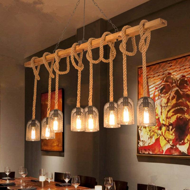 Industrial Wood Pendant Light Linear Shape Island Light with Metal Shade for Bar Counter