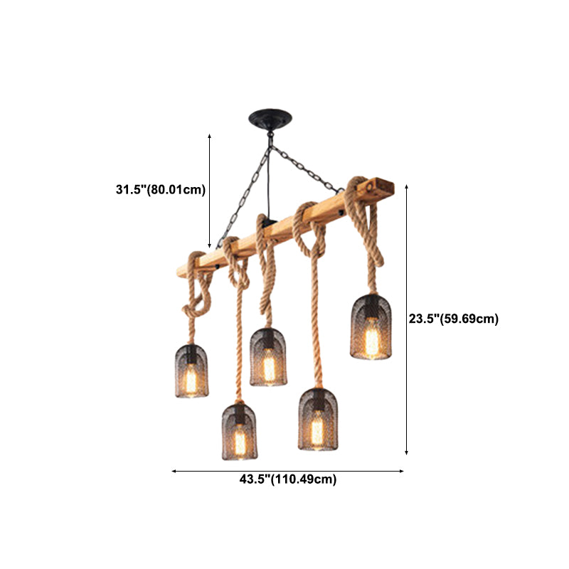 Industrial Wood Pendant Light Linear Shape Island Light with Metal Shade for Bar Counter