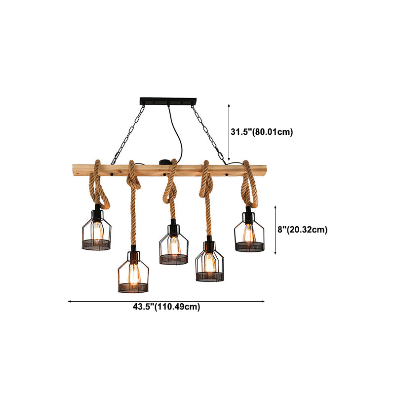 Industrial Wood Pendant Light Linear Shape Island Light with Metal Shade for Bar Counter