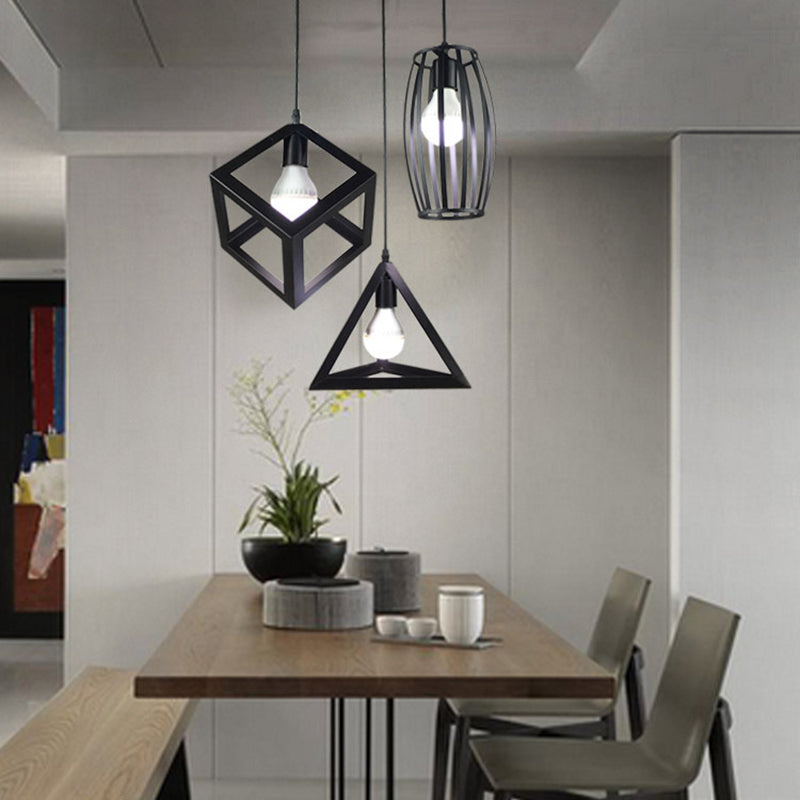 Industrial Style Hanging Lamp Geometry Iron 3 Light Island Light Fixture for Dining Table