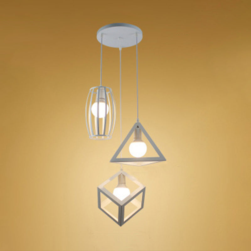 Industrial Style Hanging Lamp Geometry Iron 3 Light Island Light Fixture for Dining Table