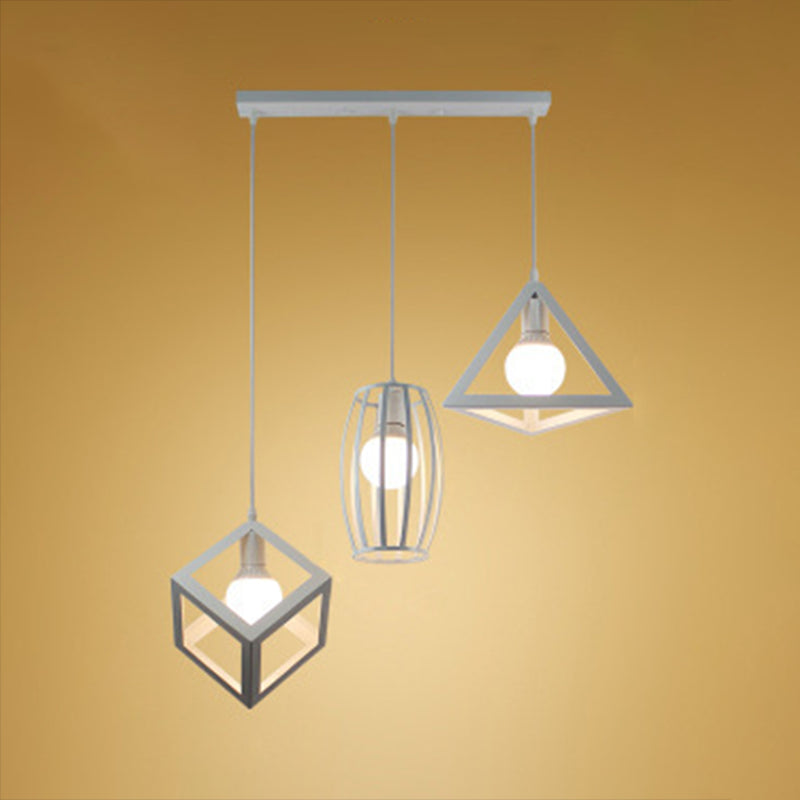 Industrial Style Hanging Lamp Geometry Iron 3 Light Island Light Fixture for Dining Table