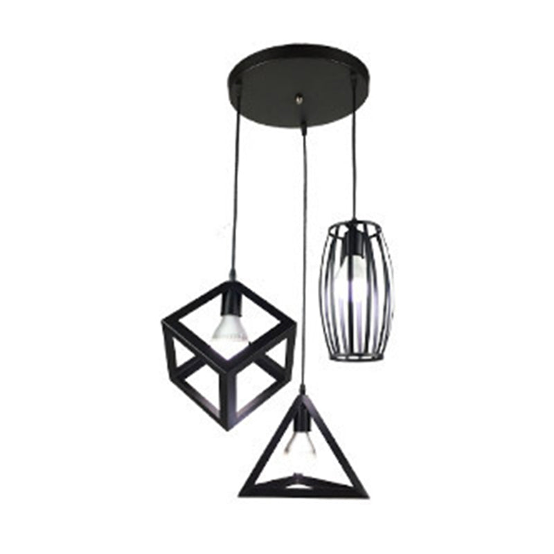 Industrial Style Hanging Lamp Geometry Iron 3 Light Island Light Fixture for Dining Table