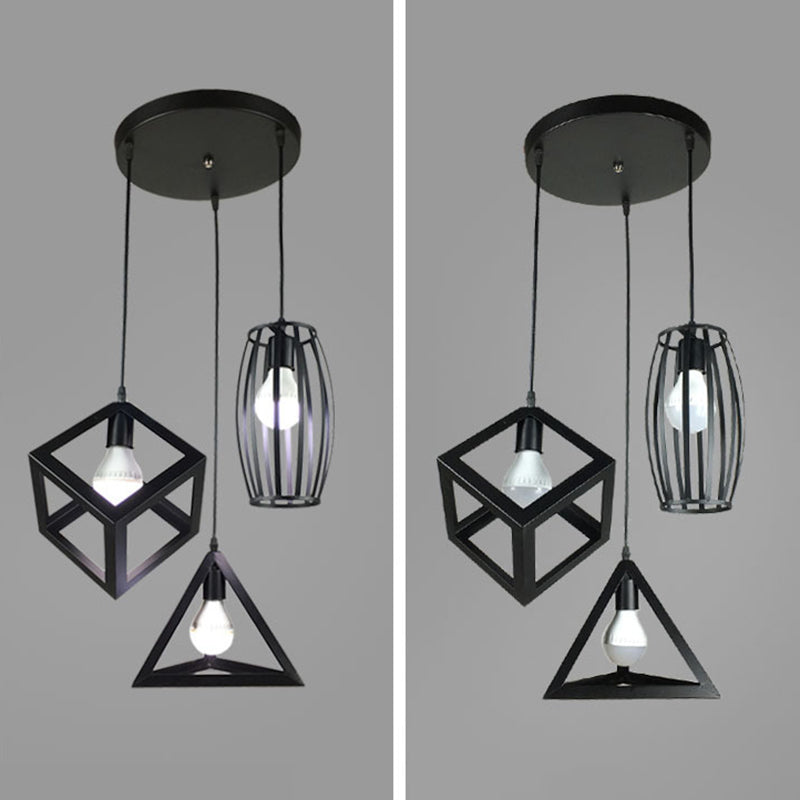 Industrial Style Hanging Lamp Geometry Iron 3 Light Island Light Fixture for Dining Table