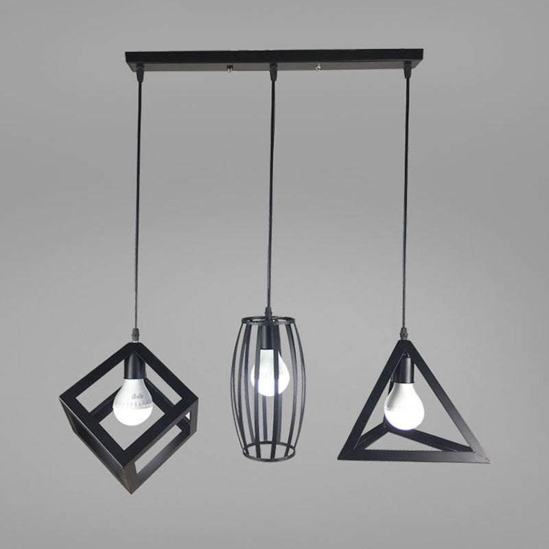 Industrial Style Hanging Lamp Geometry Iron 3 Light Island Light Fixture for Dining Table