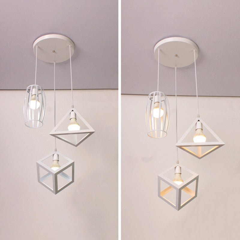 Industrial Style Hanging Lamp Geometry Iron 3 Light Island Light Fixture for Dining Table