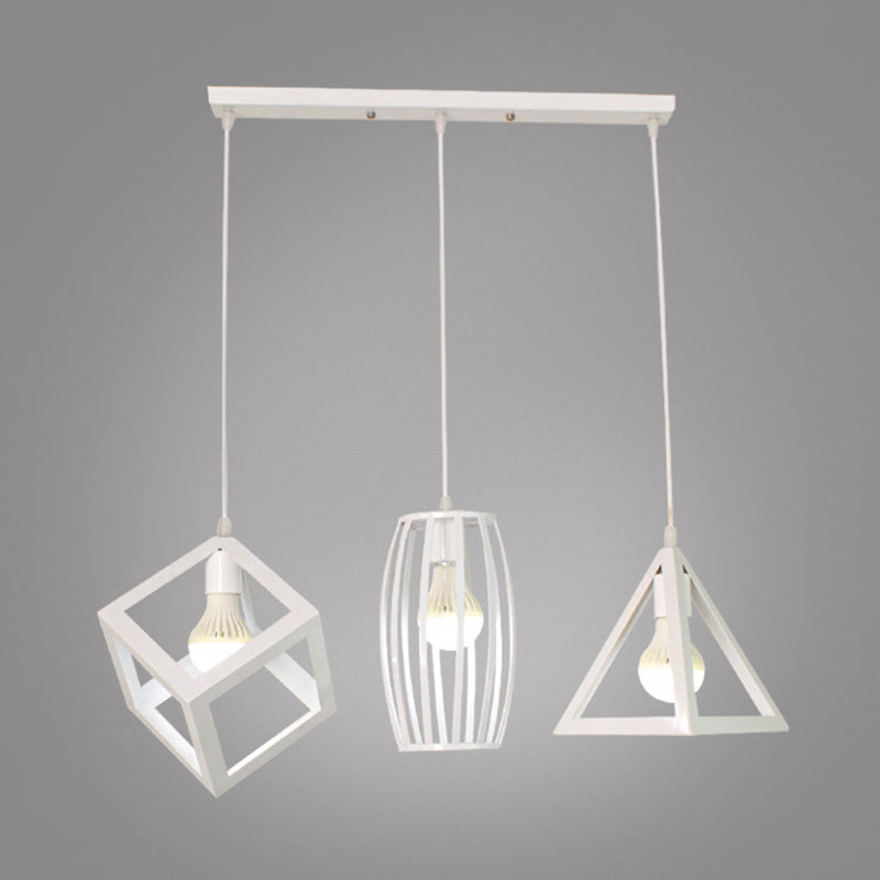 Industrial Style Hanging Lamp Geometry Iron 3 Light Island Light Fixture for Dining Table