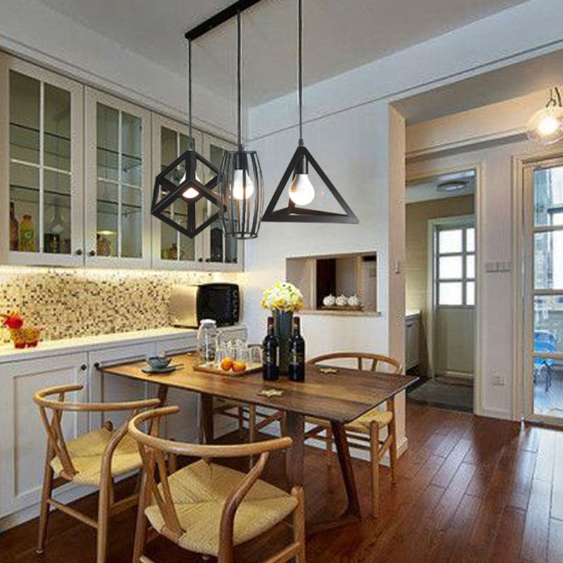 Industrial Style Hanging Lamp Geometry Iron 3 Light Island Light Fixture for Dining Table