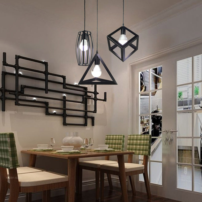 Industrial Style Hanging Lamp Geometry Iron 3 Light Island Light Fixture for Dining Table