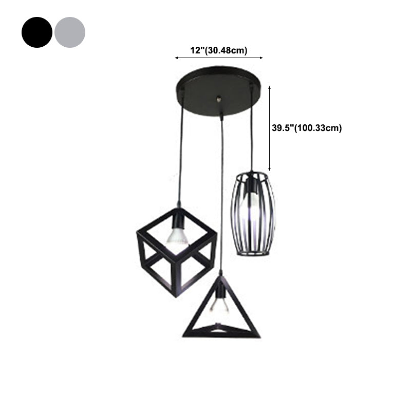 Industrial Style Hanging Lamp Geometry Iron 3 Light Island Light Fixture for Dining Table