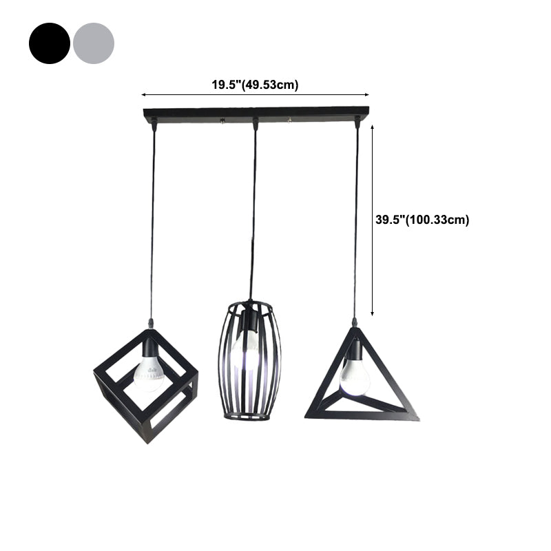 Industrial Style Hanging Lamp Geometry Iron 3 Light Island Light Fixture for Dining Table