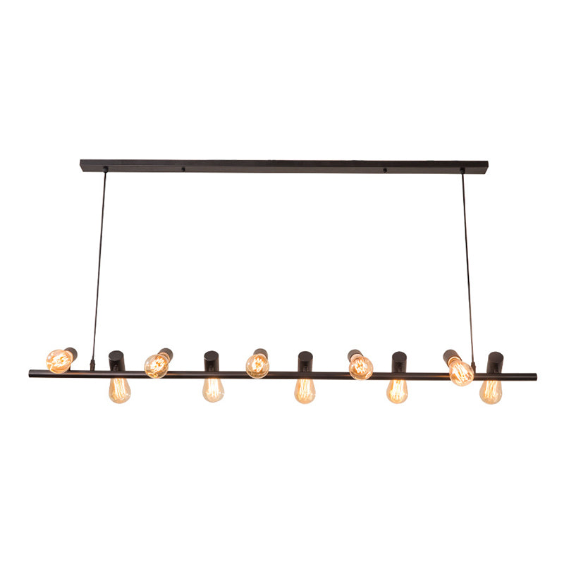 Metal Linear Pendant Lighting Industrial Island Light Fixtures in Black for Restaurant