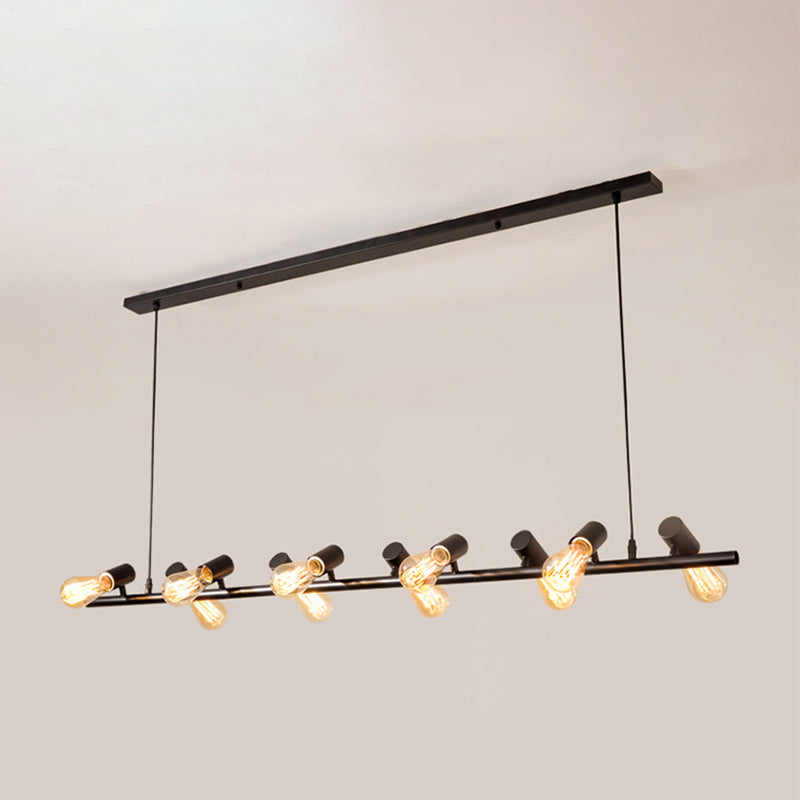 Metal Linear Pendant Lighting Industrial Island Light Fixtures in Black for Restaurant
