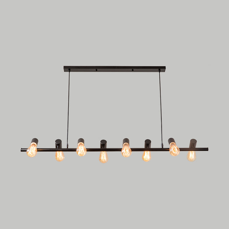 Metal Linear Pendant Lighting Industrial Island Light Fixtures in Black for Restaurant