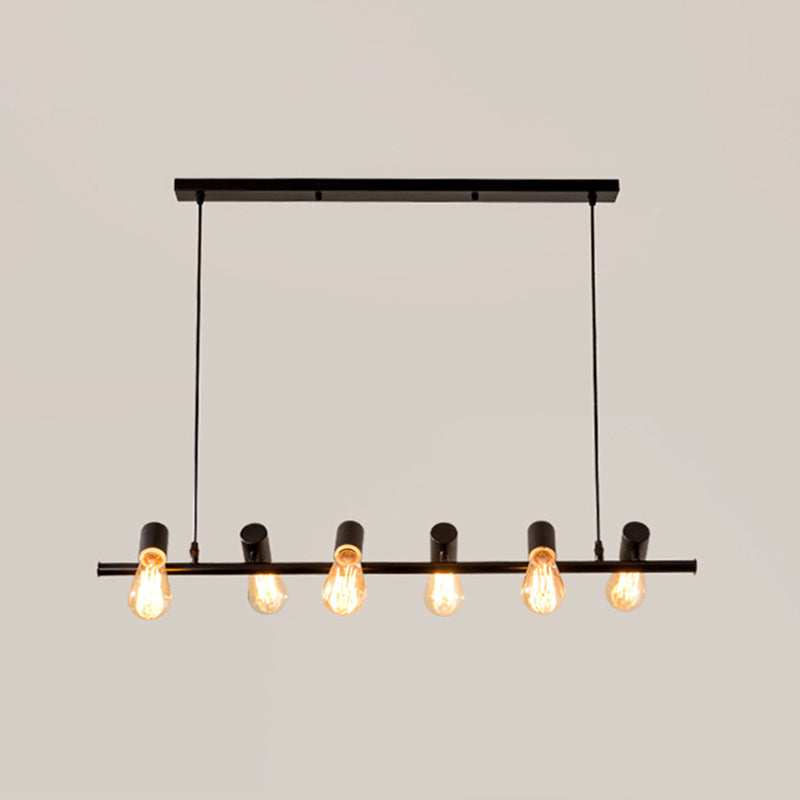 Metal Linear Pendant Lighting Industrial Island Light Fixtures in Black for Restaurant