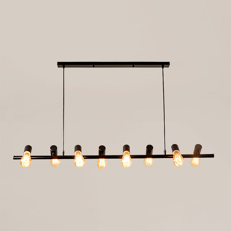 Metal Linear Pendant Lighting Industrial Island Light Fixtures in Black for Restaurant