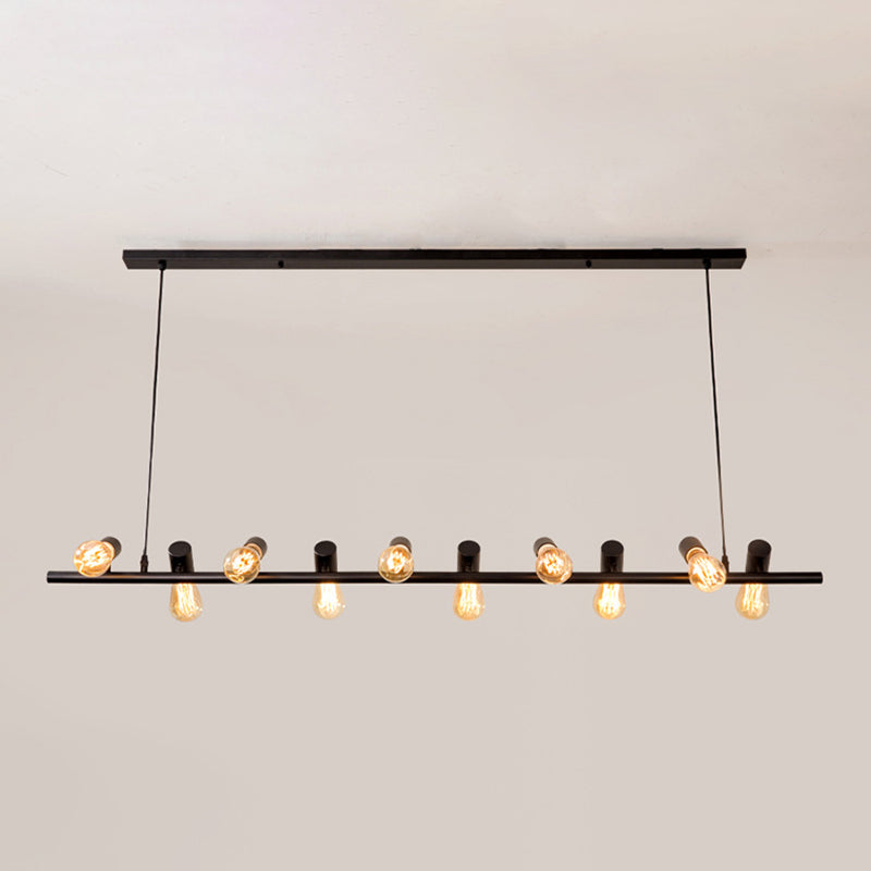 Metal Linear Pendant Lighting Industrial Island Light Fixtures in Black for Restaurant