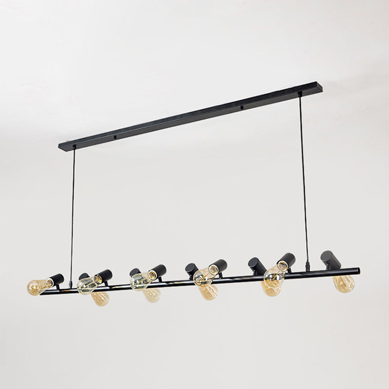 Metal Linear Pendant Lighting Industrial Island Light Fixtures in Black for Restaurant