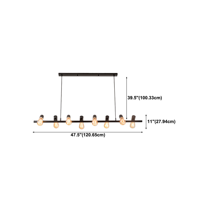 Metal Linear Pendant Lighting Industrial Island Light Fixtures in Black for Restaurant