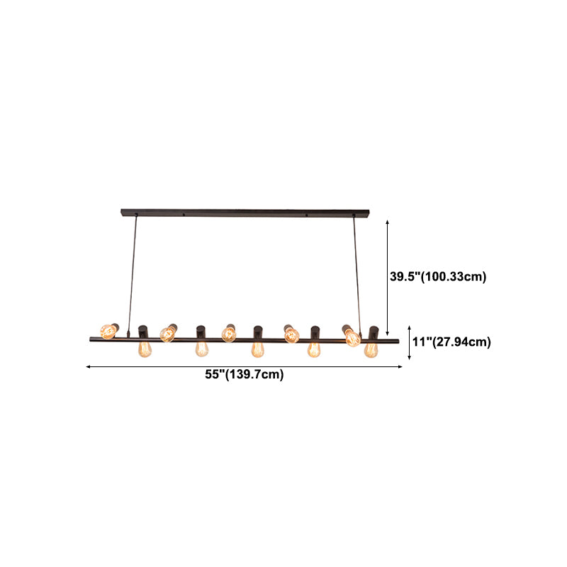 Metal Linear Pendant Lighting Industrial Island Light Fixtures in Black for Restaurant