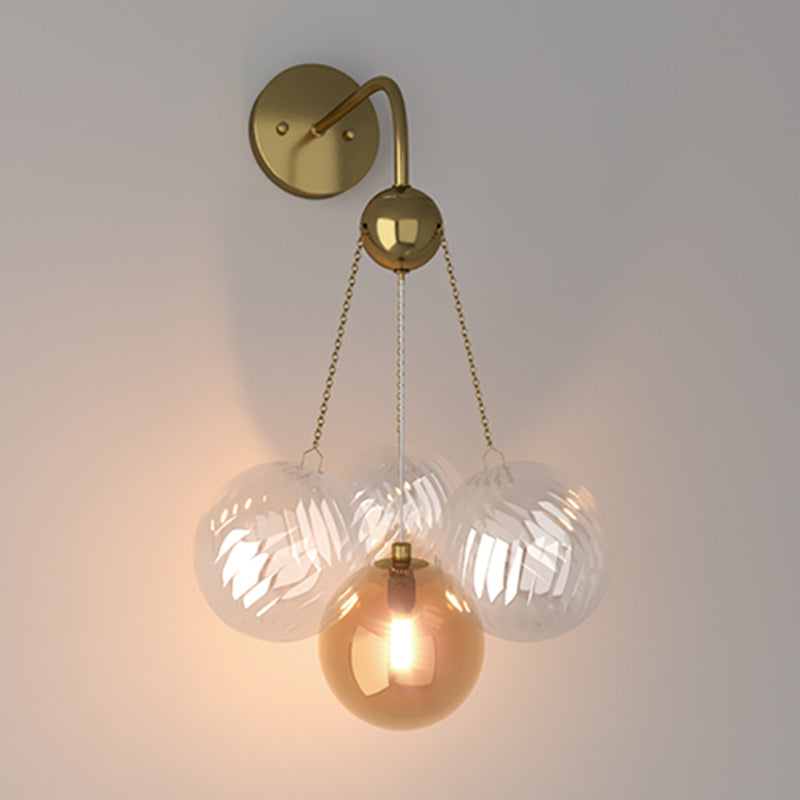 Modern Wall Sconce Ball Shape Metal Wall Light with Glass Shade for Bedroom