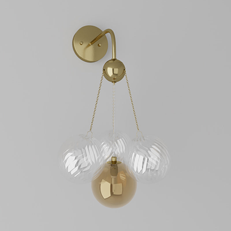 Modern Wall Sconce Ball Shape Metal Wall Light with Glass Shade for Bedroom