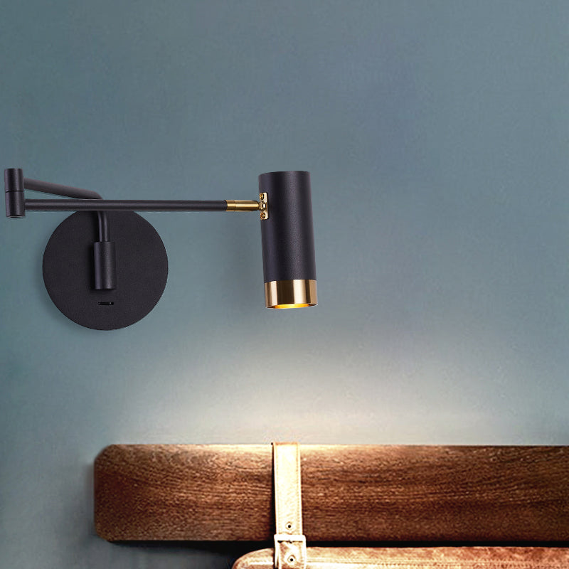 Modern Creative 1-Light Wall Lamp Cylindrical Iron Wall Light for Bedroom