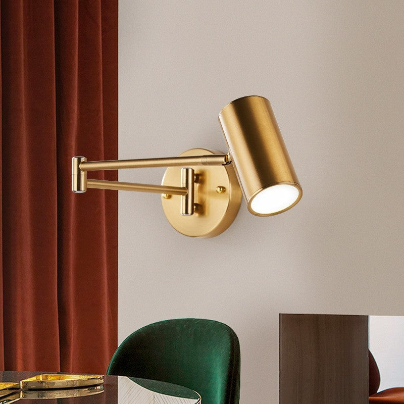 Gold Cylindrical Wall Lamp in Modern Minimalist Aluminium Reading Wall Light