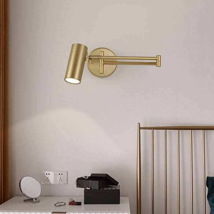 Gold Cylindrical Wall Lamp in Modern Minimalist Aluminium Reading Wall Light