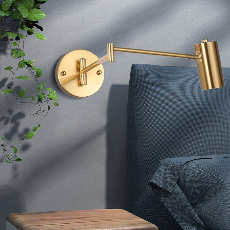 Gold Cylindrical Wall Lamp in Modern Minimalist Aluminium Reading Wall Light