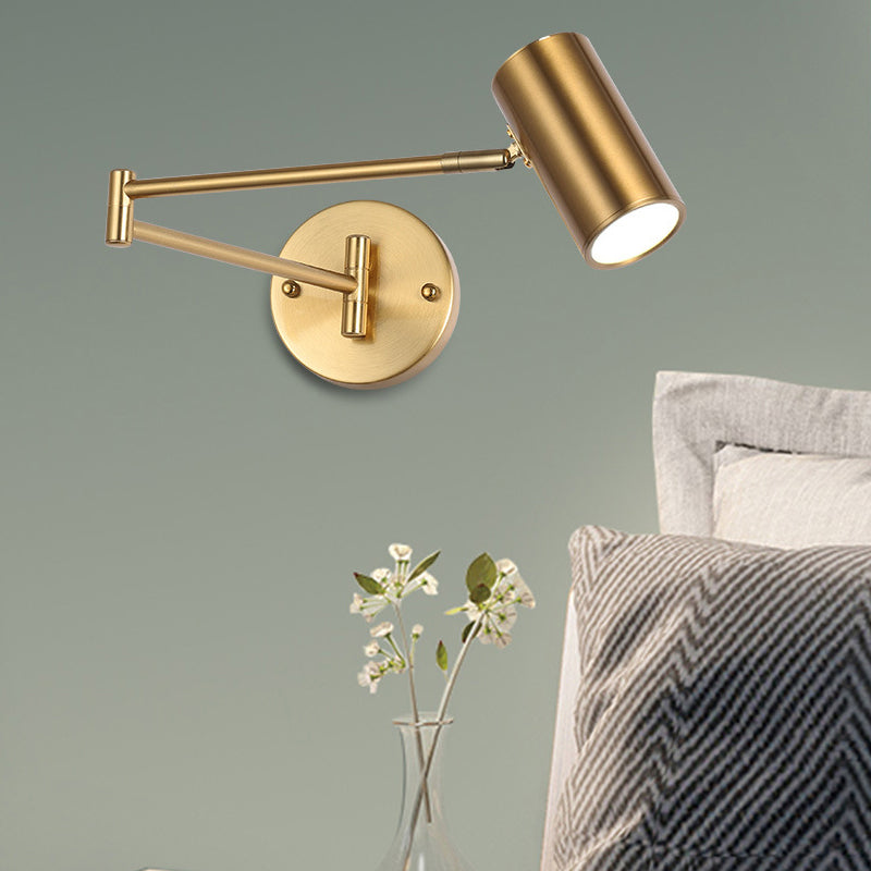 Gold Cylindrical Wall Lamp in Modern Minimalist Aluminium Reading Wall Light