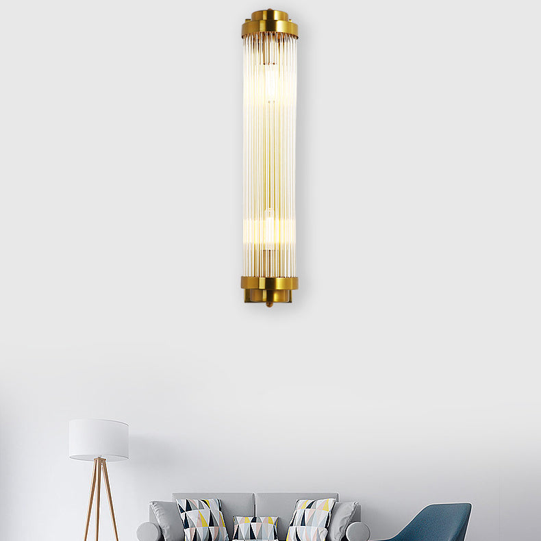 Gold 2-Light Wall Light in Modern Luxury Style Cylindrical Crystal Wall Lamp for Bedroom