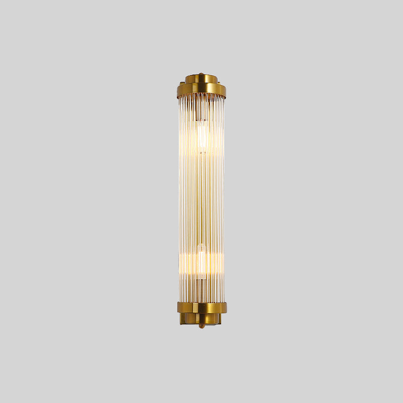 Gold 2-Light Wall Light in Modern Luxury Style Cylindrical Crystal Wall Lamp for Bedroom