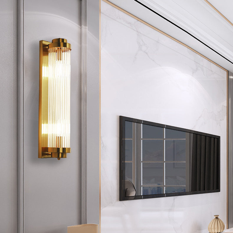 Gold 2-Light Wall Light in Modern Luxury Style Cylindrical Crystal Wall Lamp for Bedroom