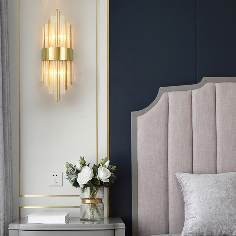 Modern Luxury Geometric Wall Lamp Metal 2-Light Wall Light with Crystal Shade