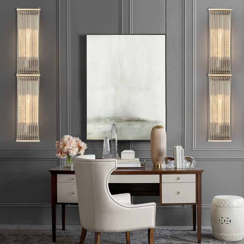Modern Luxury Wall Lamp Rectangular Metal Wall Light with Crystal Shade